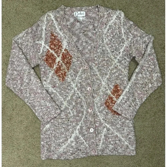 CARDUCCI Vintage Womens Pink Sweater Cardigan Mohair Blend Vneck Fringe SMALL - Picture 2 of 8